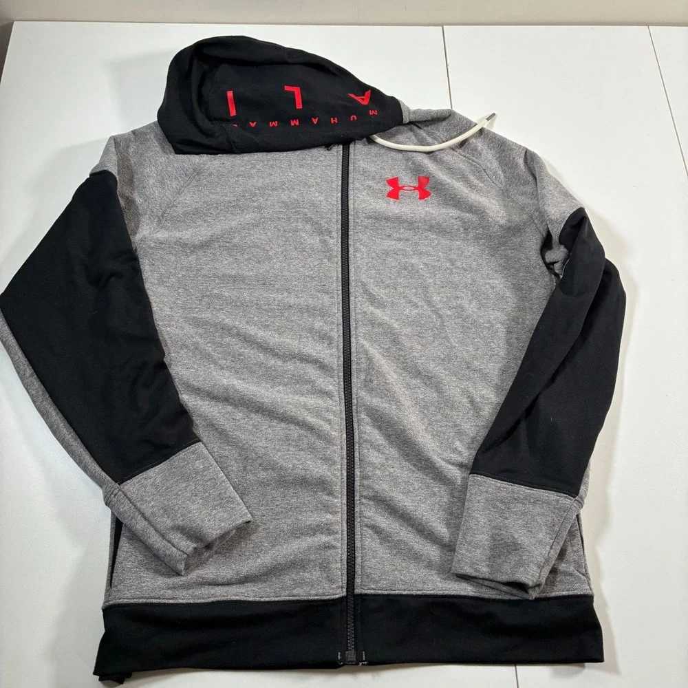 Under Armour Muhammad Ali Hoodie Medium Grey Black Full Zip UA Boxing Jacket - Picture 2 of 11